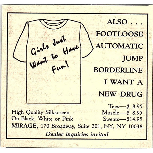 Mirage Silk Screen Novelty T-Shirts New York NY 1984 Ad AF8-M4