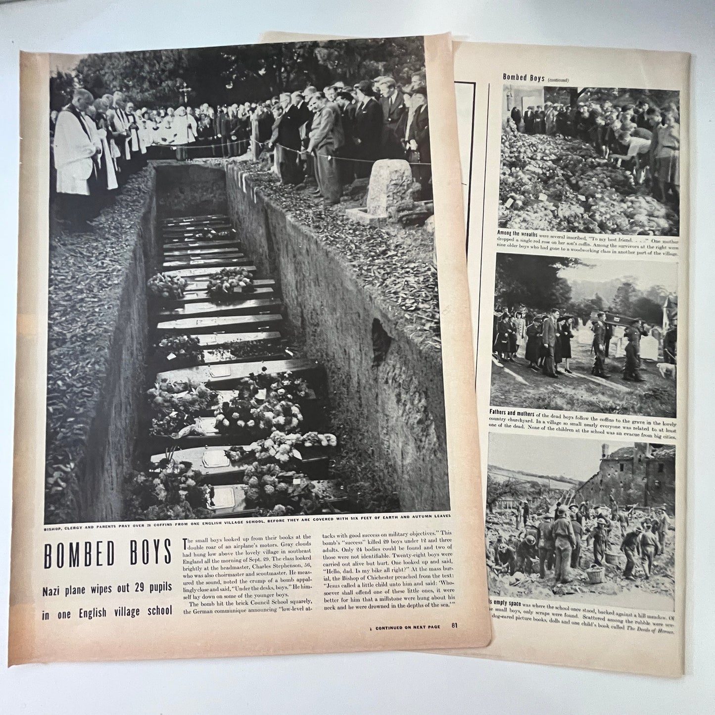 German Plane Attacks English Village School 2 Pages 1940s WWII Era Article V30-1