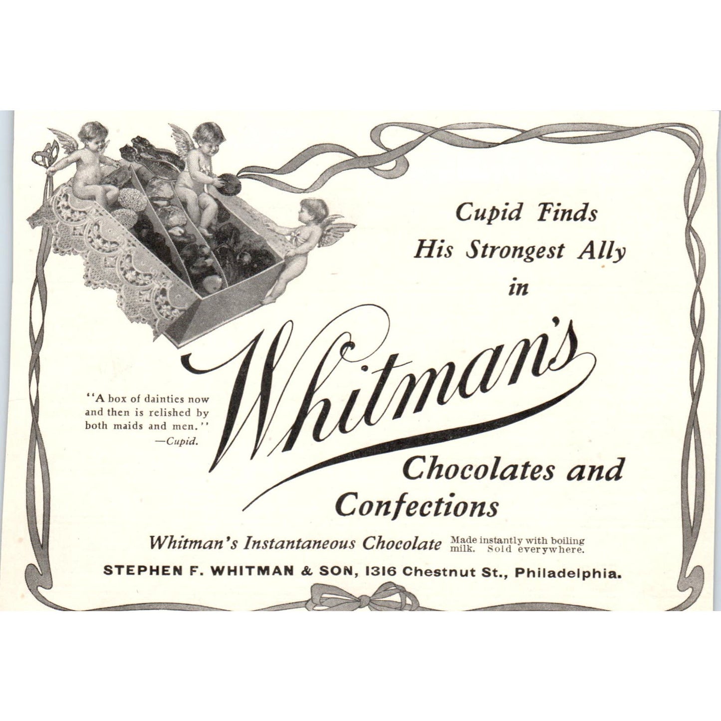 Whitman's Chocolates Cupid Cherubs Philadelphia c1905 Victorian Ad AE9-MA2