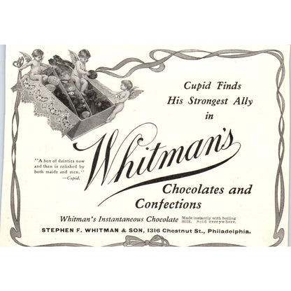 Whitman's Chocolates Cupid Cherubs Philadelphia c1905 Victorian Ad AE9-MA2
