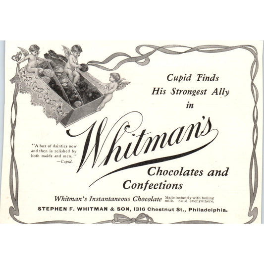 Whitman's Chocolates Cupid Cherubs Philadelphia c1905 Victorian Ad AE9-MA2