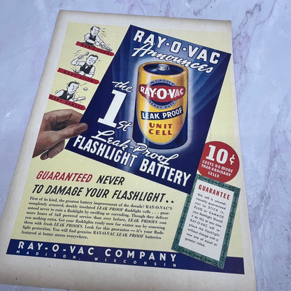 Ray-O-Vac Leak Proof Flashlight Battery Madison Wisconsin 1940 Ad V14-8