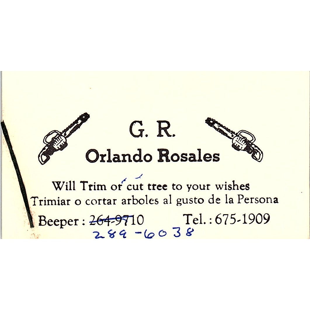 G.R. Orlando Rosales Tree Trimming Vintage Business Card SD9-B13
