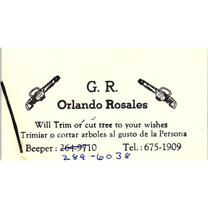 G.R. Orlando Rosales Tree Trimming Vintage Business Card SD9-B13