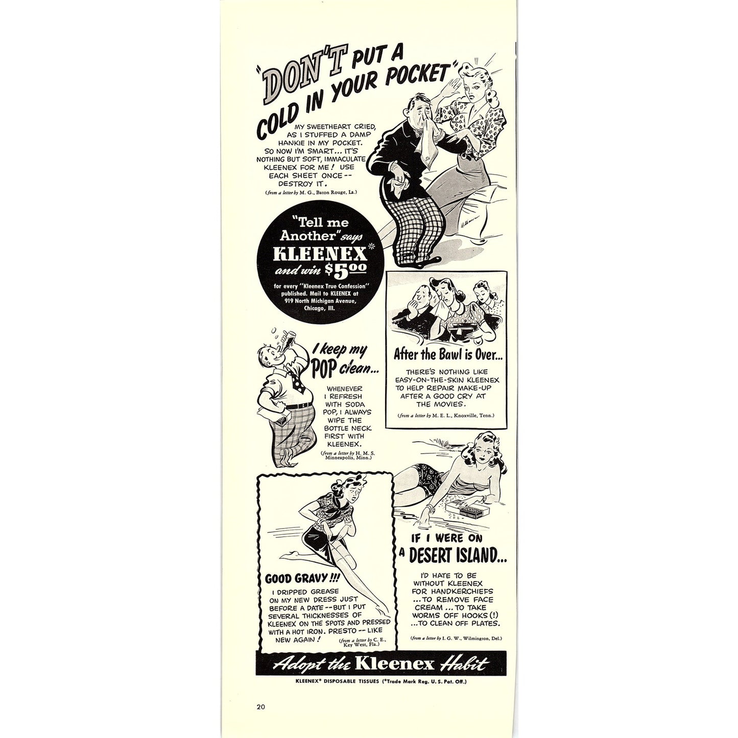 Kleenex Comic Cartoons 1940 Ad V14-8