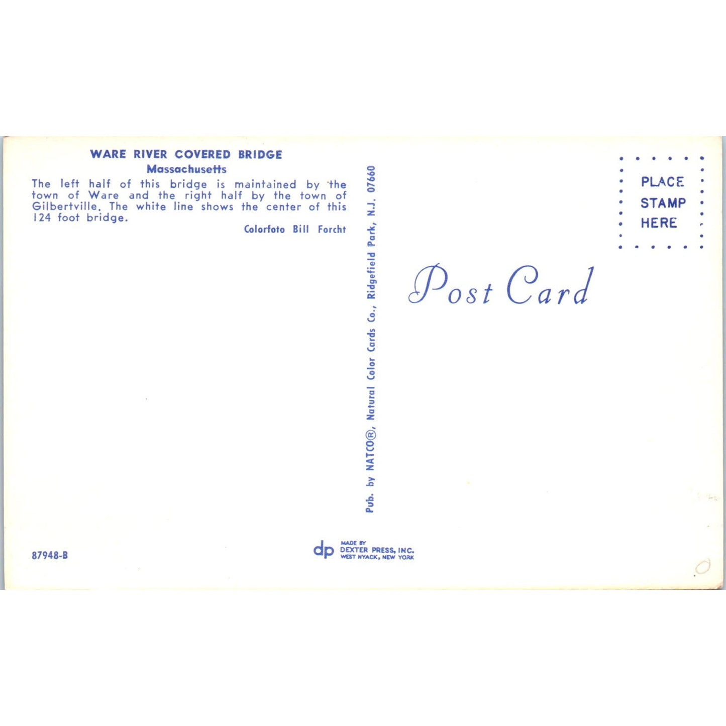 Ware River Bridge Gilbertville Connecticut Covered Bridge Postcard PB13