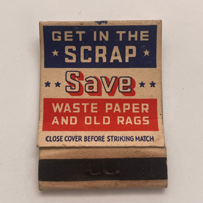 WWII Homefront Save Scrap Waste Paper Vintage Matchbook Cover TB8-MB2-4