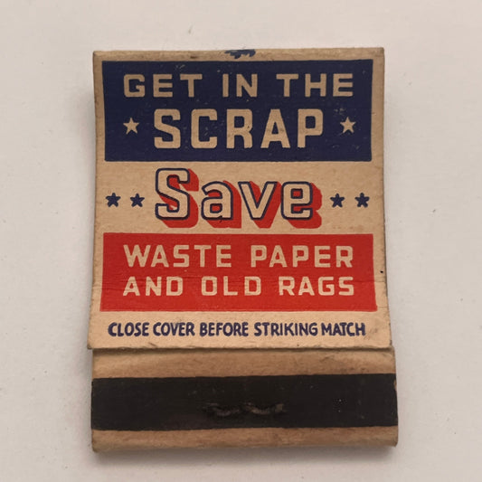 WWII Homefront Save Scrap Waste Paper Vintage Matchbook Cover TB8-MB2-4