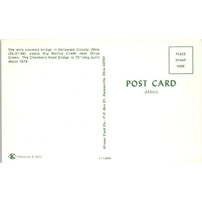 Delaware County Big Walnut Creek Ohio Covered Bridge Postcard PC2