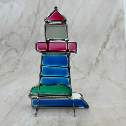 Vintage Stained Glass Lighthouse Free Standing 6.5” TD5