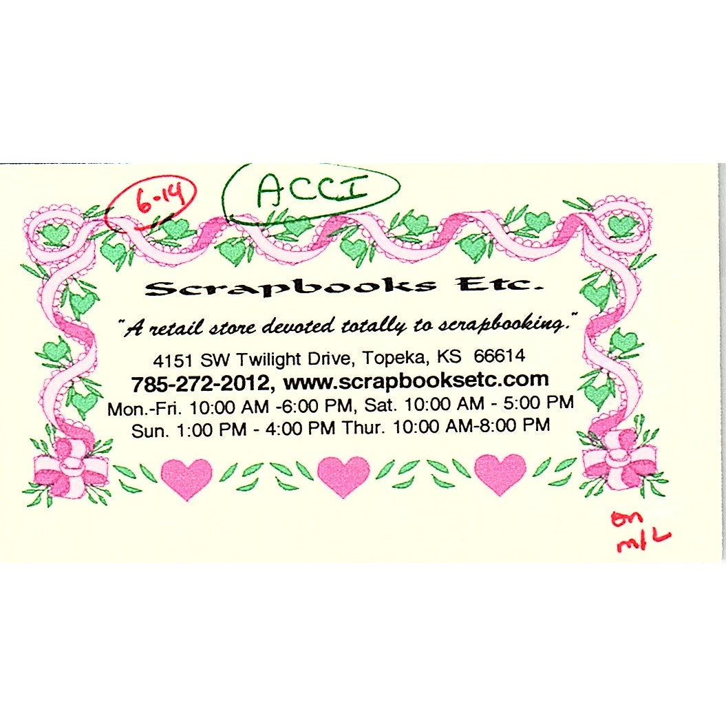 Scrapbooks Etc Topeka KS Vintage Business Card SC9-B8