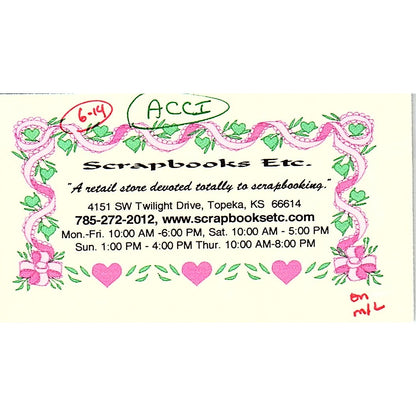 Scrapbooks Etc Topeka KS Vintage Business Card SC9-B8