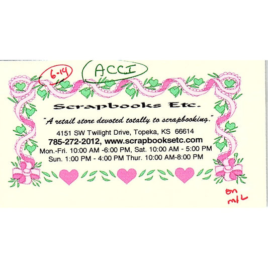 Scrapbooks Etc Topeka KS Vintage Business Card SC9-B8