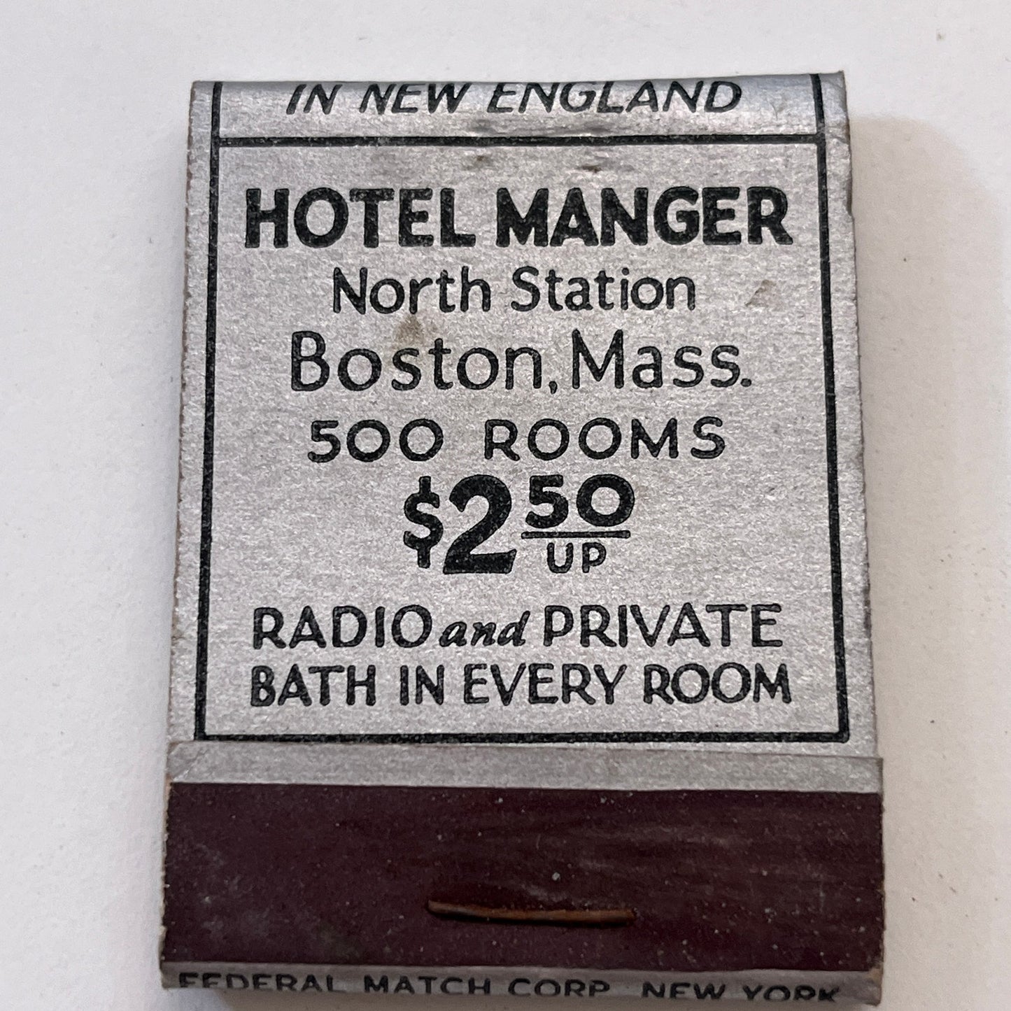 Hotel Manger Boston MA Vintage Matchbook Cover TB8-MB3-8