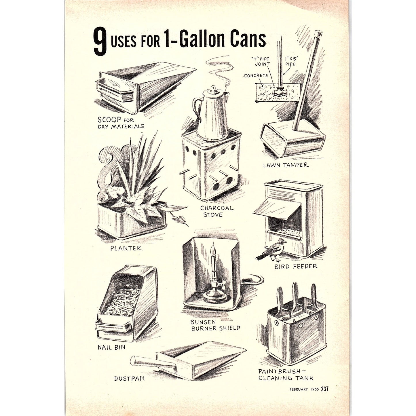 9 Uses for 1-Gallon Cans 1955 Article AG1-5