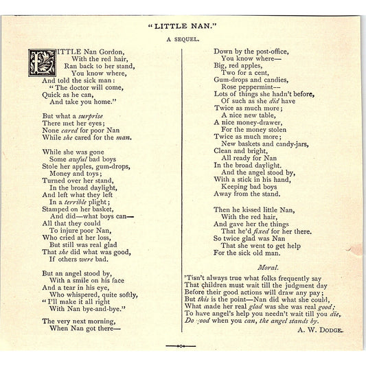 Little Nan - A Sequel - A.W. Dodge 1884 Poem AG3-2