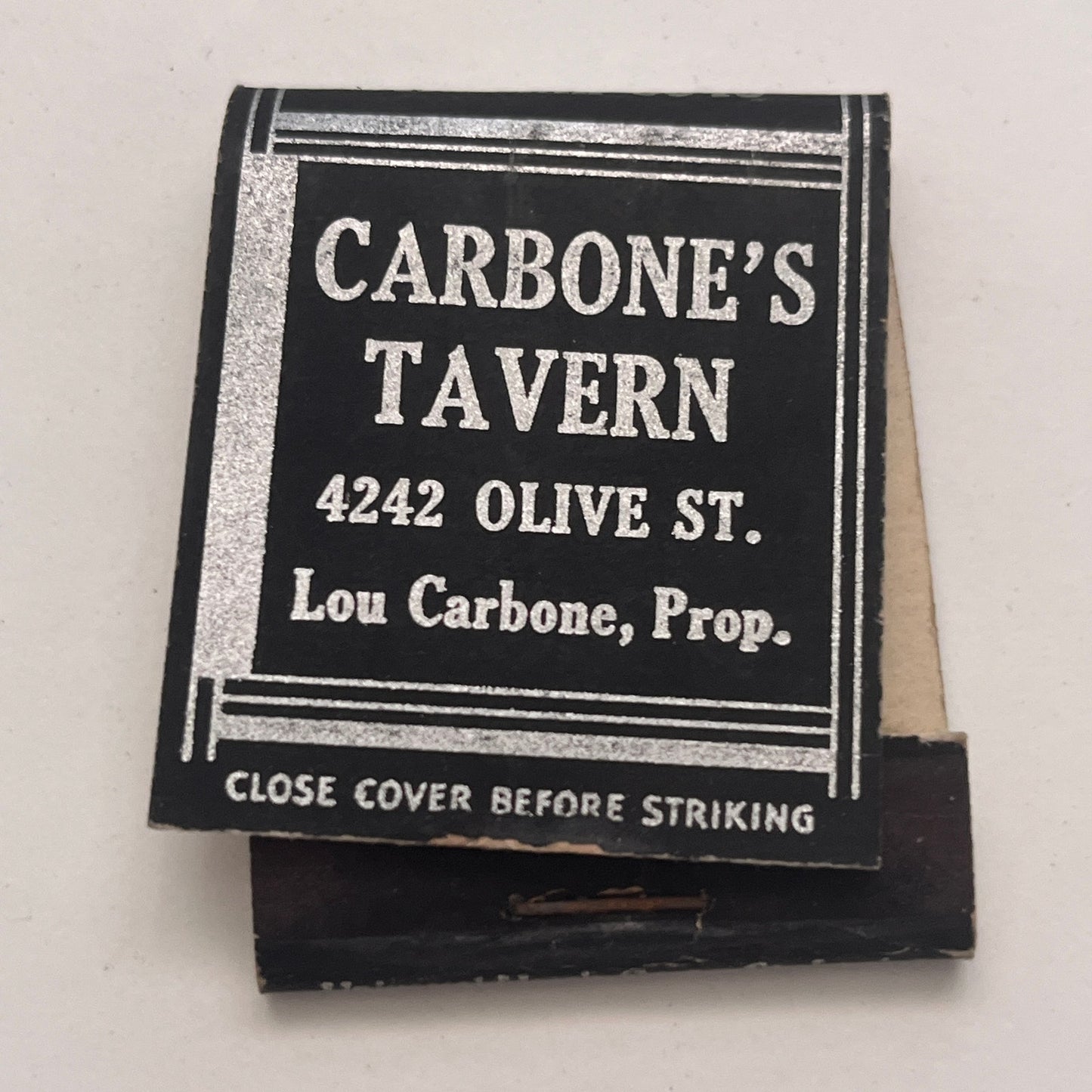 Carbone's Tavern Lou Carbone 4242 Olive St Vintage Matchbook Cover TB8-MB2-5