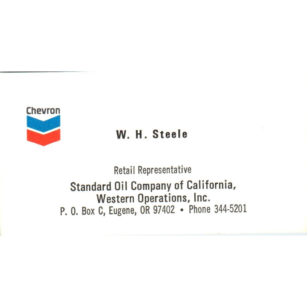 W.H. Steele Eugene OR Chevron Standard Oil Vintage Business Card SD8-B21