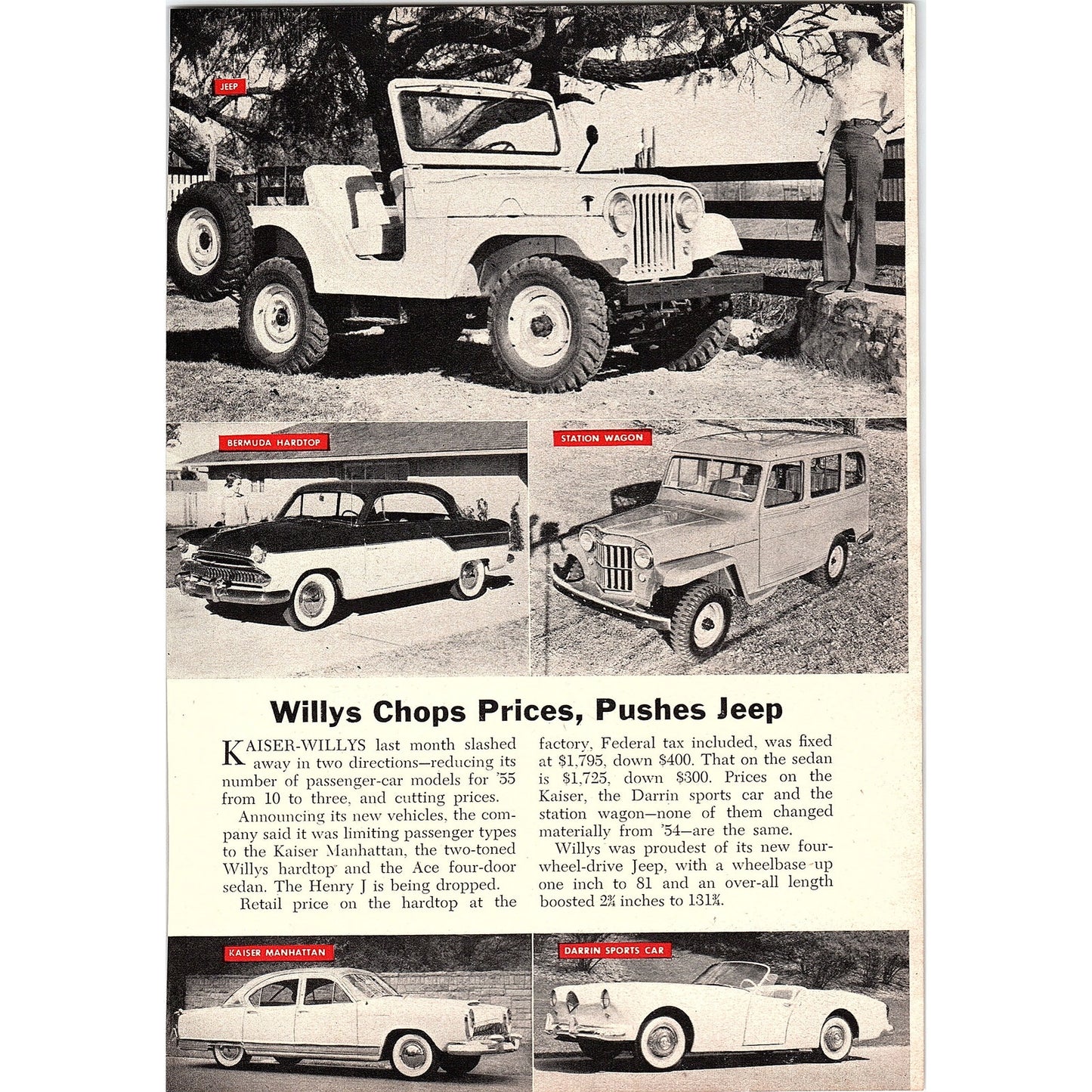 Kaiser-Willys Chops Prices, Pushes Jeep 1955 Article AG1-5