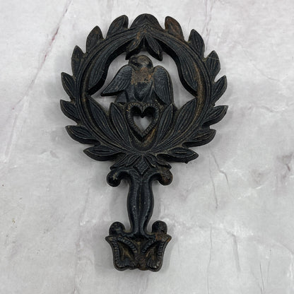 Vintage Small Cast Iron Trivet American Bald Eagle Heart Laurel Leaves 4.25" SC1