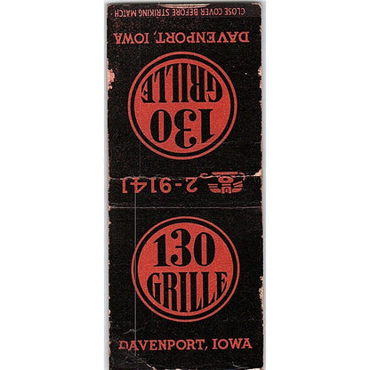 130 Grille Davenport Iowa Vintage Matchbook Cover SC7-Y7