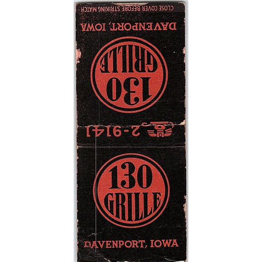 130 Grille Davenport Iowa Vintage Matchbook Cover SC7-Y7