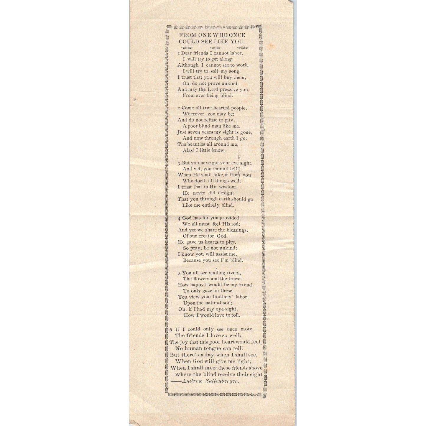 Antique Poem - For One Who Once Could See Like You Andrew Sullenberger D21
