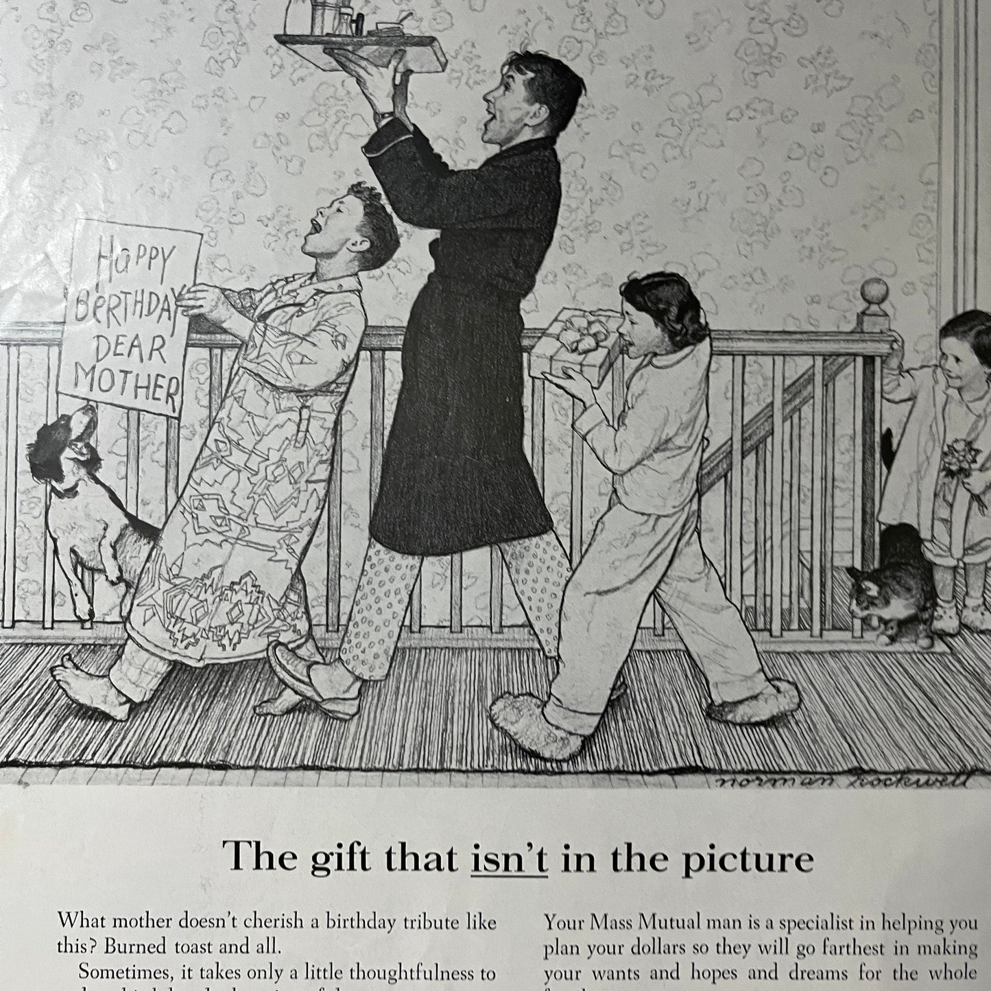 Mother Birthday Gift Norman Rockwell MA Mutual Life Vintage Magazine Ad 10x14 V7