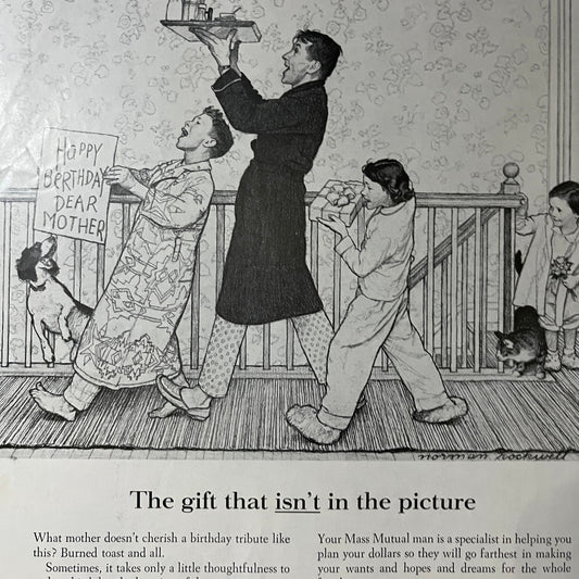 Mother Birthday Gift Norman Rockwell MA Mutual Life Vintage Magazine Ad 10x14 V7