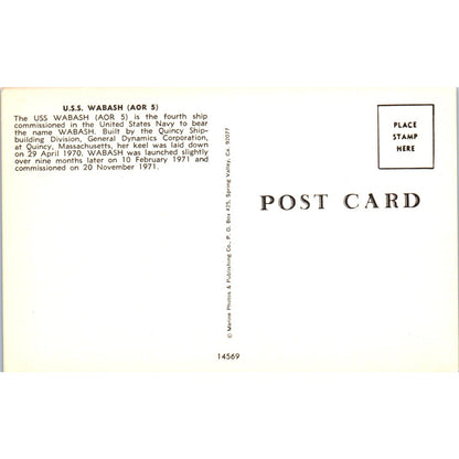 USS Wabash (AOR 5) Vintage Postcard PE3