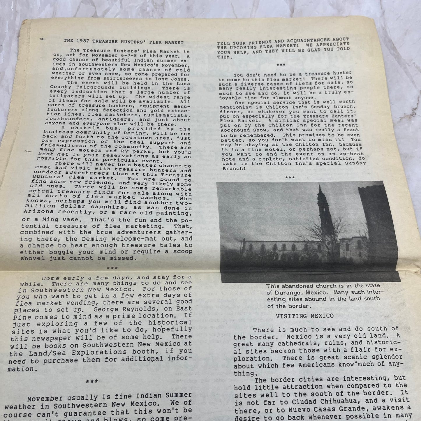 1987 Treasure Hunters Flea Market News Newsletter Paper Deming NM M20