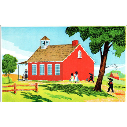 Illustration of an Amish School House Pennsylvania Dutch Country Postcard PD7