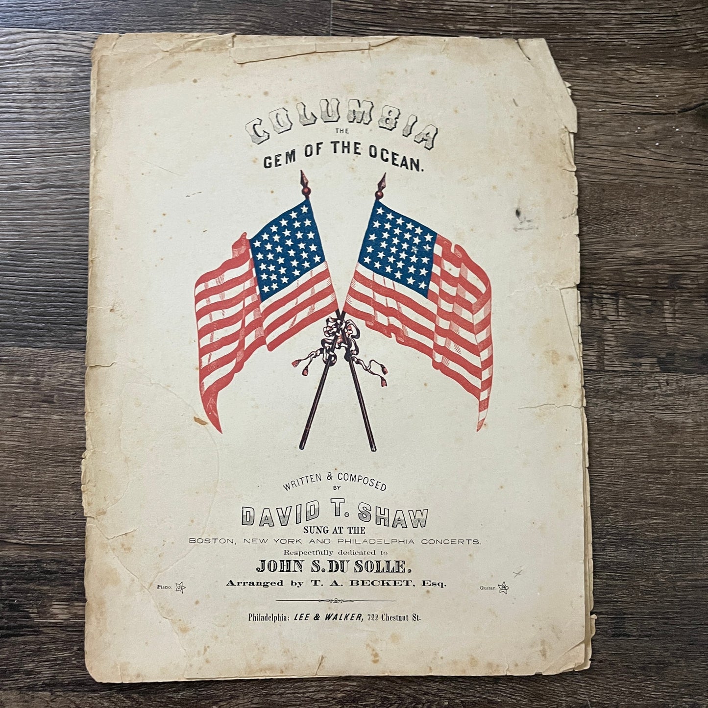 Columbia The Gem of the Ocean Davit T. Shaw 1861 Civil War Sheet Music V33-4