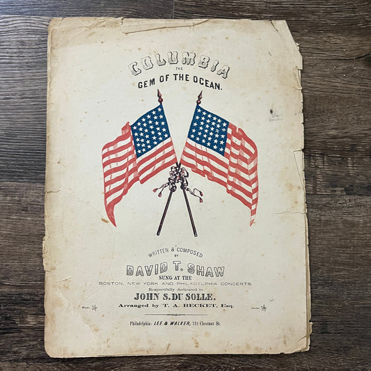 Columbia The Gem of the Ocean Davit T. Shaw 1861 Civil War Sheet Music V33-4