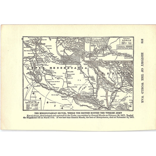 Mesopotamian Sector Where British Routed Turkish Army 1919 WWI Map Print AG1-1