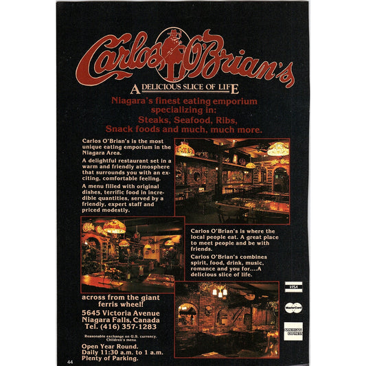 Carlos O'Brian's Niagara's finest eating emporium Niagara Falls ON SAG4-2