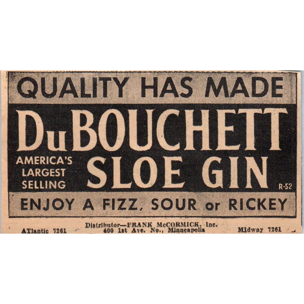 DuBouchett Sloe Gin Frank McCormick 1935 Minneapolis Journal Ad AE7-H2
