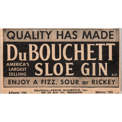 DuBouchett Sloe Gin Frank McCormick 1935 Minneapolis Journal Ad AE7-H2