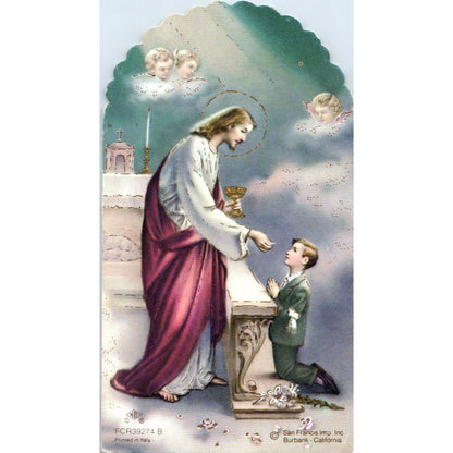 Jesus Holy Communion Die Cut Burbank CA Vintage Catholic Prayer Card TH2-PC1