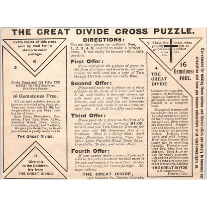 The Great Divide Cross Puzzle Denver Colorado 1892 Magazine Ad AK5-H8