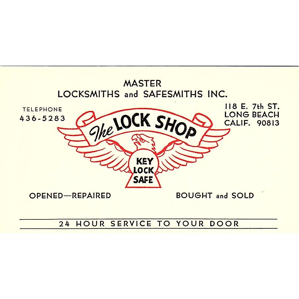 Master Locksmiths and Safesmiths Long Beach CA Vintage Business Card SB4-B3