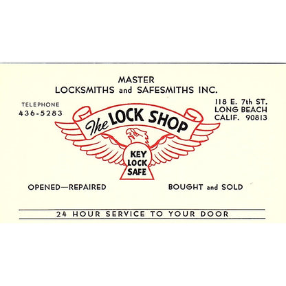 Master Locksmiths and Safesmiths Long Beach CA Vintage Business Card SB4-B3
