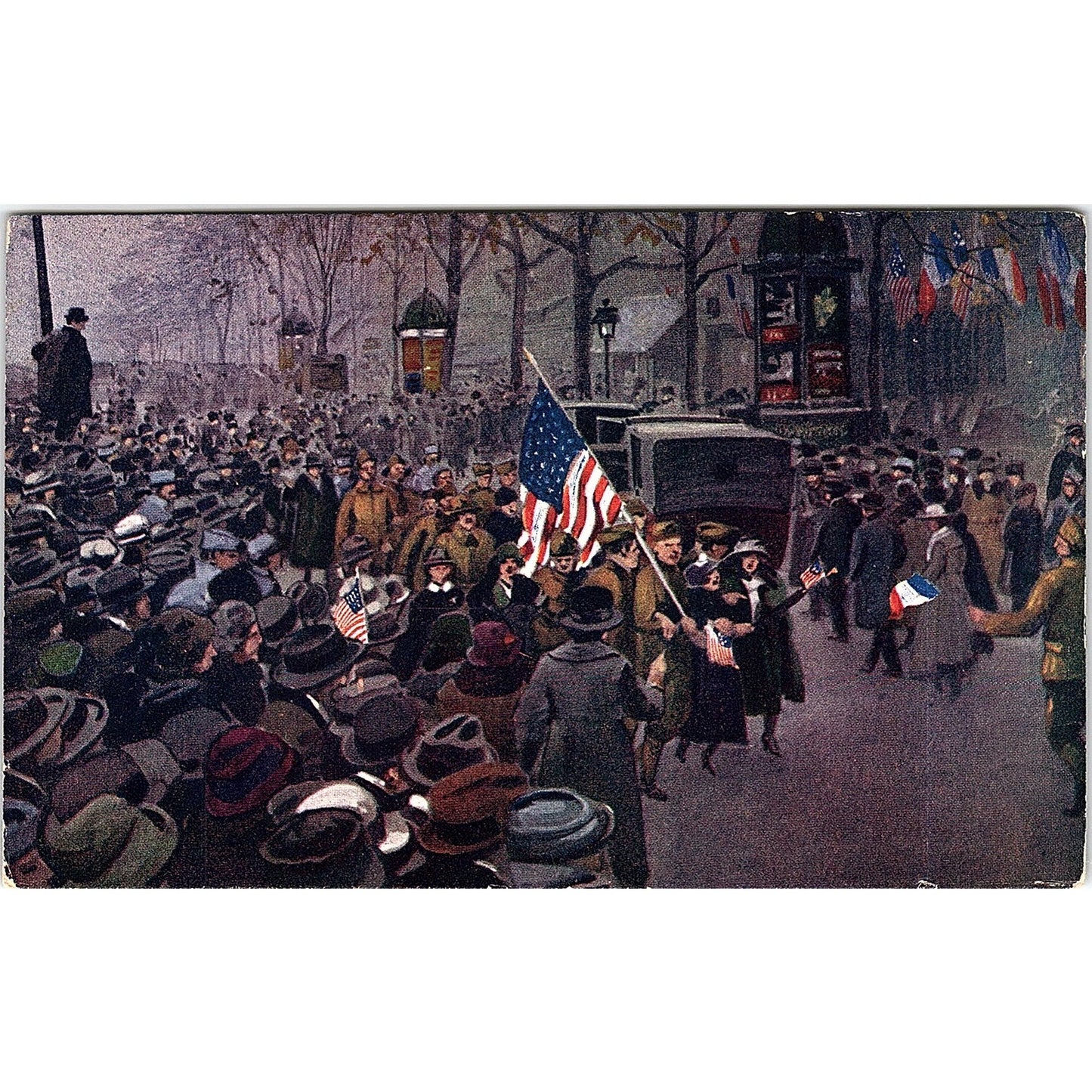 c1920 WWI American Legion French Celebrating End of War Antique Postcard PE5