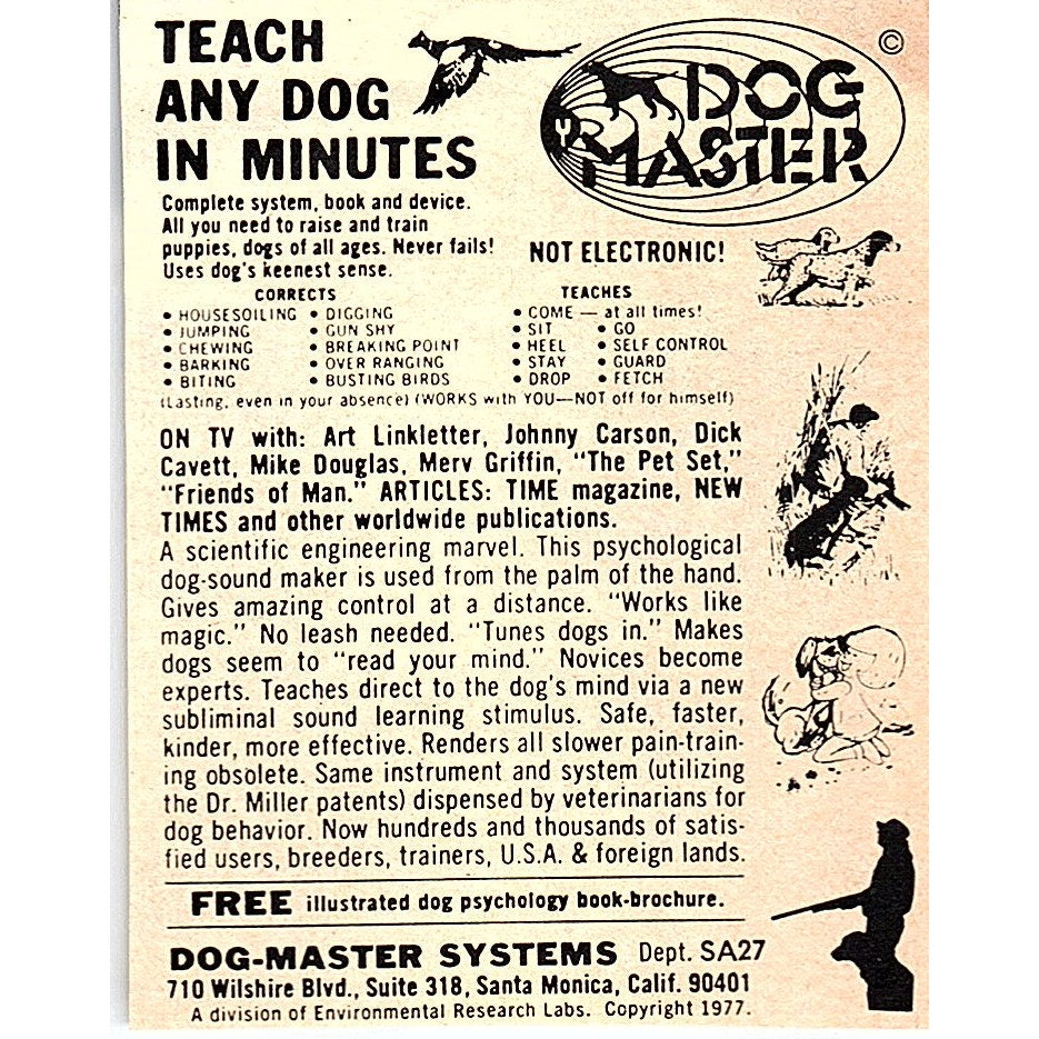 Dog Master Systems Dog Training Santa Monica CA 1977 Ad AF6-M2