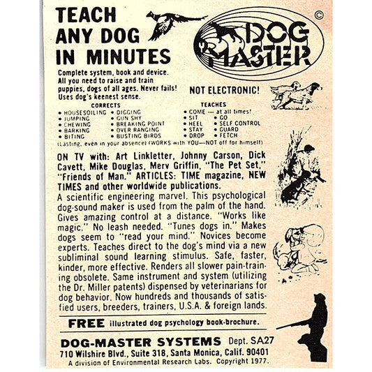 Dog Master Systems Dog Training Santa Monica CA 1977 Ad AF6-M2