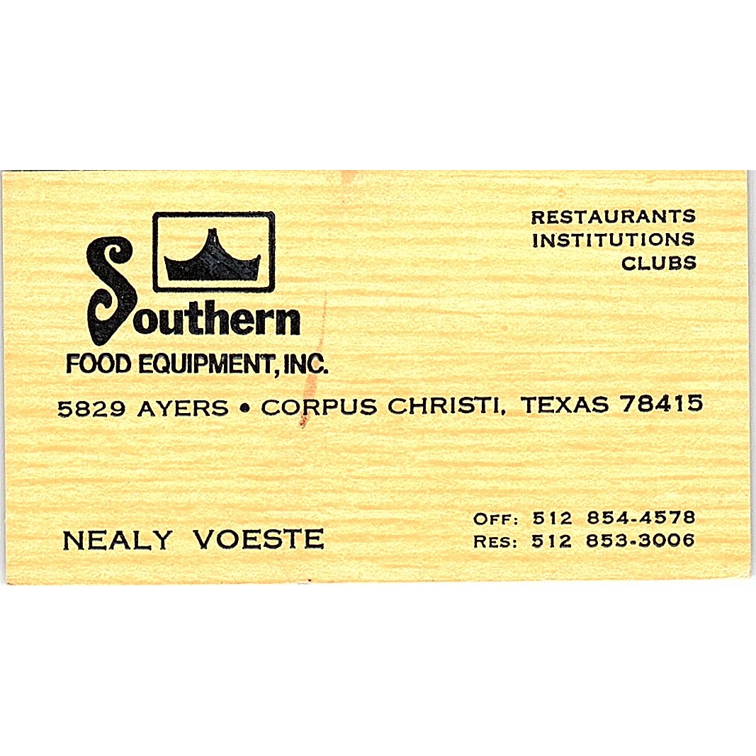 Nealy Voeste Southern Food Equipment Corpus Christi TX Vtg Business Card SD9-B12