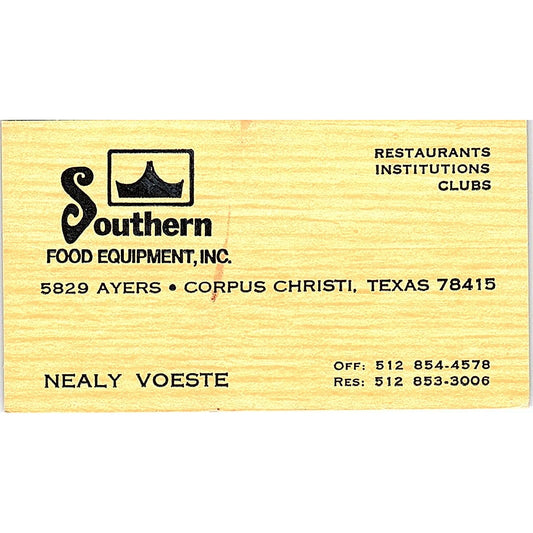 Nealy Voeste Southern Food Equipment Corpus Christi TX Vtg Business Card SD9-B12