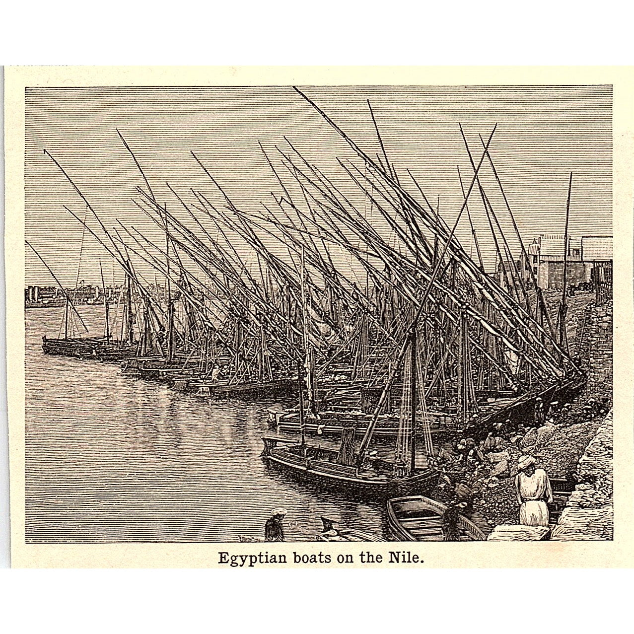 Egyptian Boats on the Nile 3x4" 1901 Engraving AF6-M14