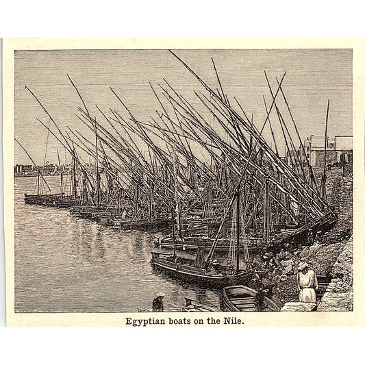 Egyptian Boats on the Nile 3x4" 1901 Engraving AF6-M14