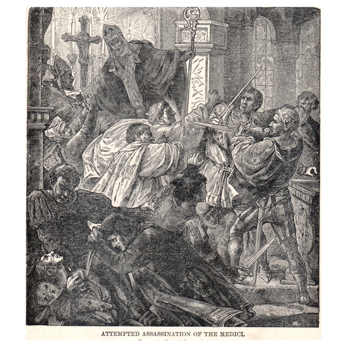 Attempted Assassination of the Medici Conrad Ermisch 1911 Engraving Print AF5-7